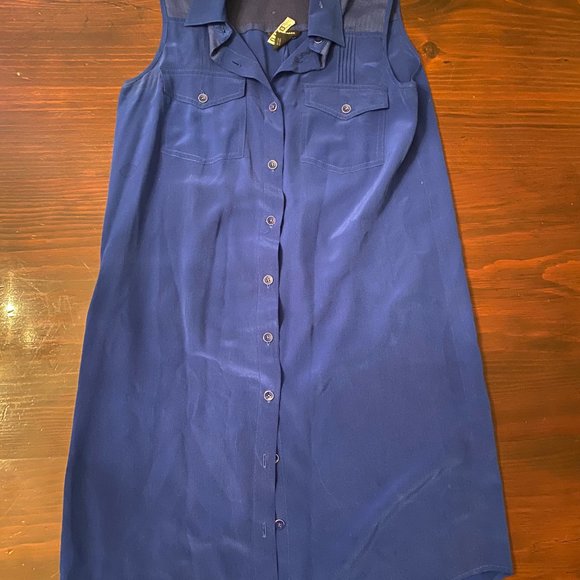Club Monaco Silk Sleeveless Shirt Dress Royal Blue